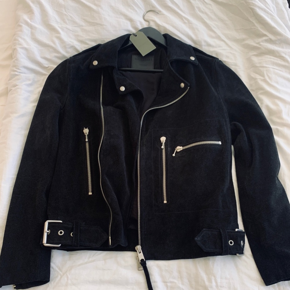 All saints Nash black suede leather biker jacket M